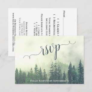 Foggy Pines Rustikaler Grünwald Hochzeit im Freien RSVP Karte