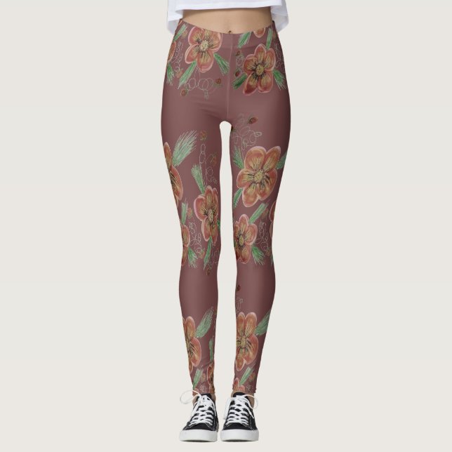 Foggy Rose Flower Leggings (Vorderseite)