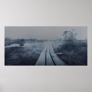 Foggy swamp landscape poster