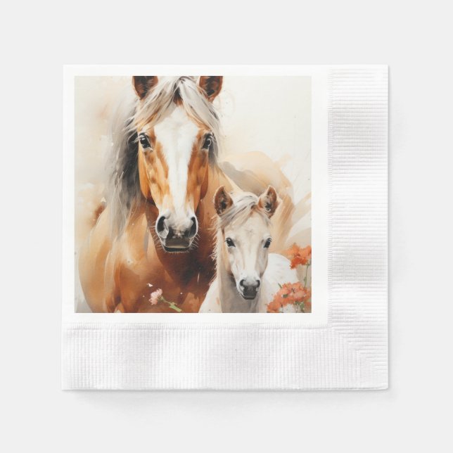 Fohlen und Pferd auf der Mohnwiese Serviette (Vorderseite)