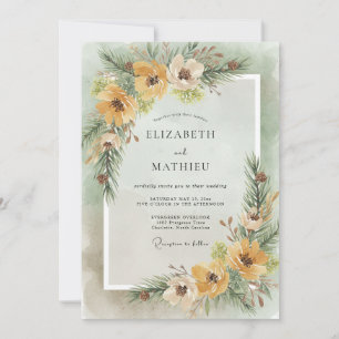 Föhren Grün Rustikale Winterhochzeit Einladung