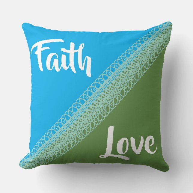 Foi/Amour Bleu/Vert Coussin réversible (Recto)
