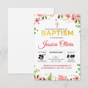 Foi florissante : Invitation Baptême Floral Rose