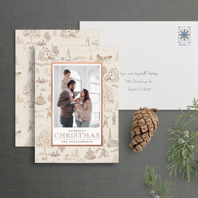 Foil 12 Days of Christmas Toile Holiday Foto Card Folieneinladung (Von Creator hochgeladen)