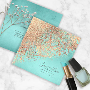 Foil Abstrakt Gold Aquamarin ID775 Quadratische Visitenkarte