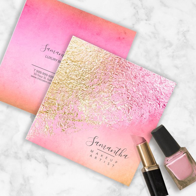 Foil Abstrakt Gold Peach ID775 Quadratische Visitenkarte (Von Creator hochgeladen)