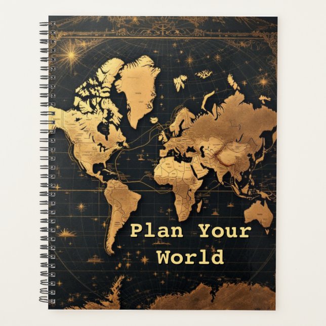 Foil-Accented World Map | Antique Cartography Gold Planer (Vorderseite)