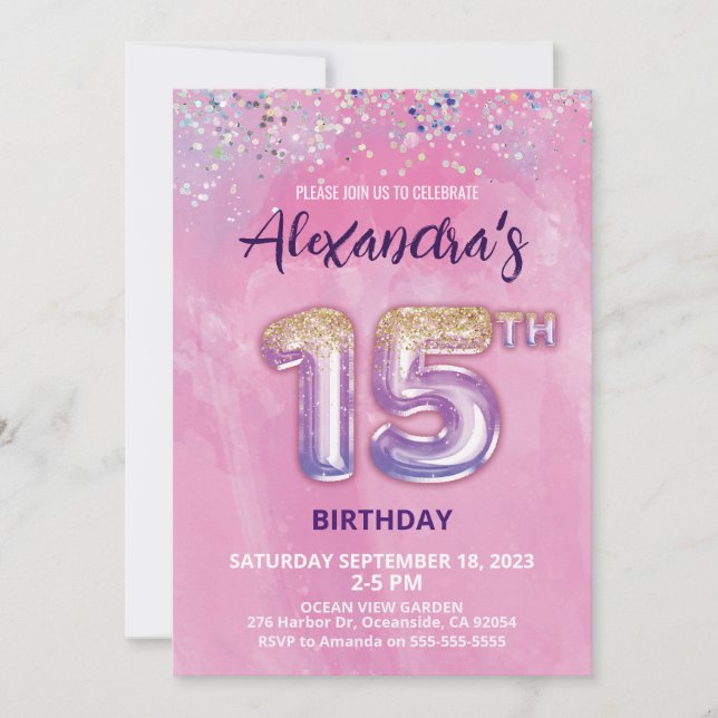 Foil Balloon 15e anniversaire Invitation (Devant)