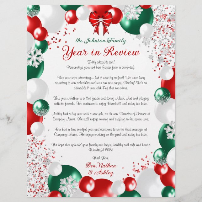 Foil Balloon Christmas Letter Template Stationary Briefbogen (Vorderseite)