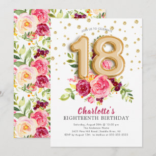 Foil Balloon Floral 18. Geburtstag Einladung