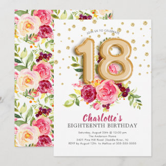 Foil Balloon Floral 18. Geburtstag Einladung