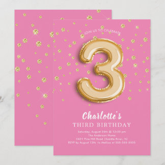 Foil Balloon Floral 3RD Birthday Einladung
