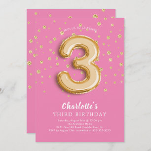 Foil Balloon Floral 3RD Invitation d'anniversaire