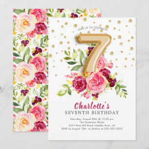 Foil Balloon Floral 7TH Birthday Einladung