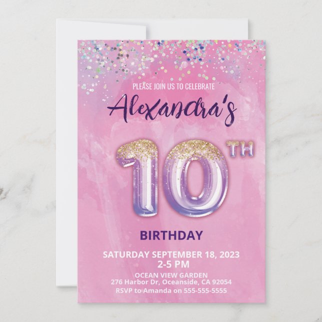 Foil Balloon Invitation 10e anniversaire (Devant)