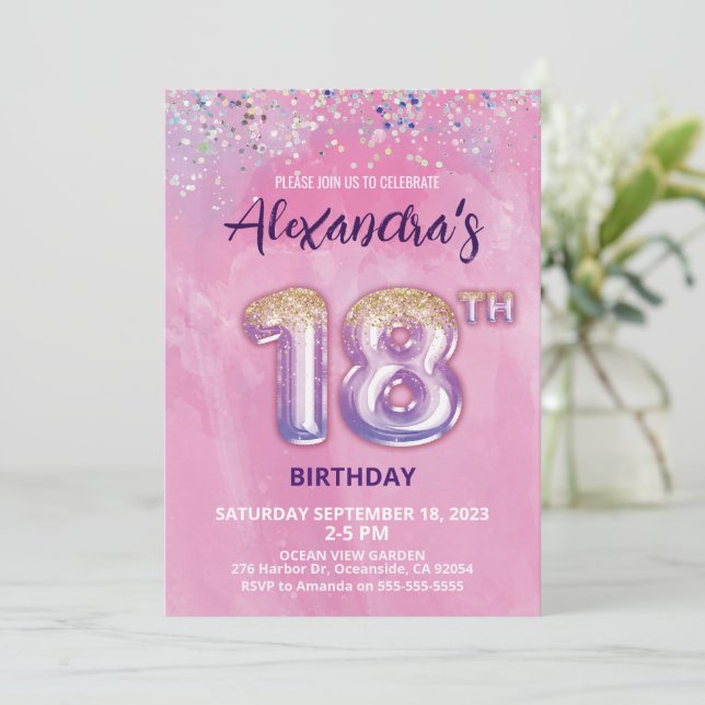 Foil Balloon Invitation 18e anniversaire (Debout devant)