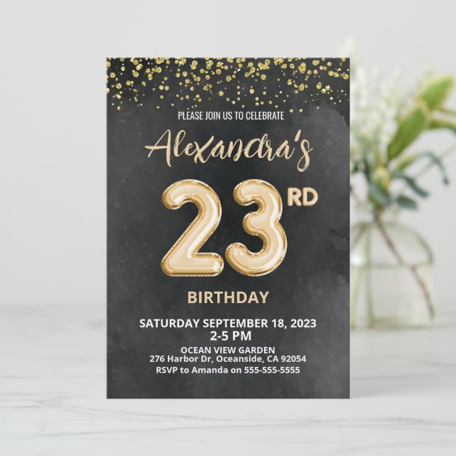 Foil Balloon Invitation 23e anniversaire (Debout devant)