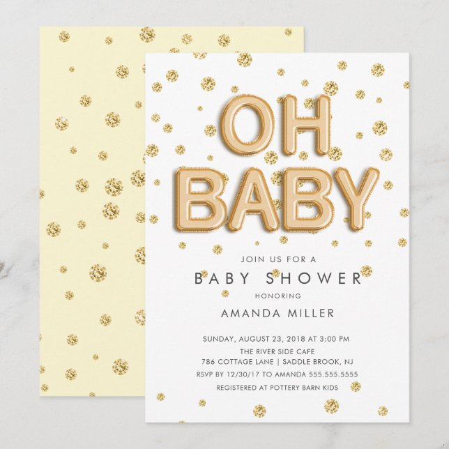 Foil Balloons Oh Baby Neutral Dusche Einladungen (Vorne/Hinten)
