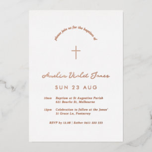 Foil Baptême minimal Christening Cross Invitation