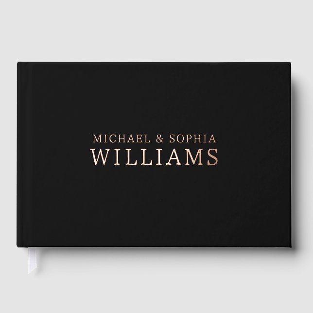 Foil Black Modern Guest Book Simple Photo Elegant  Gästebuch (Vorderseite)