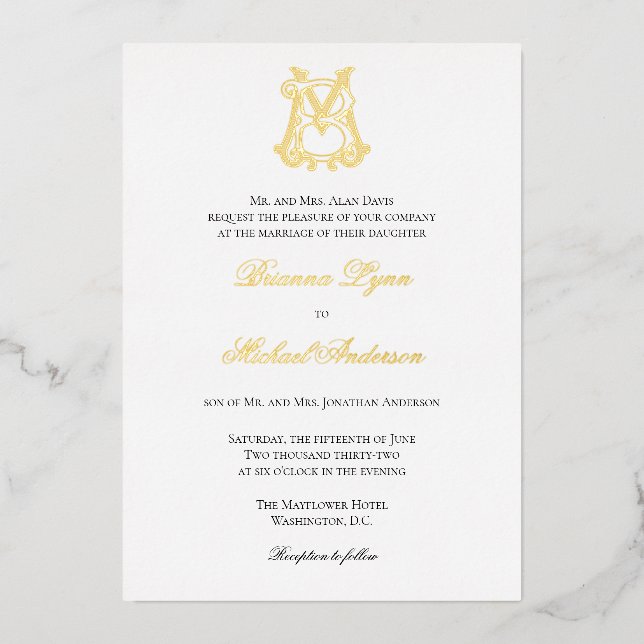 Foil BM Monogramme MB Monogramme Invitation (Recto)