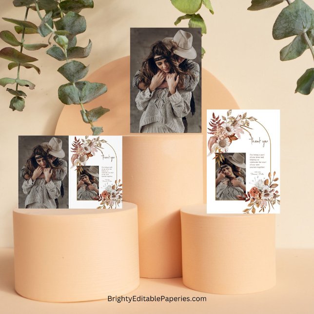 Foil Boho Cowboy & Bride Wedding Dankeschön Karte (Western elegance, heartfelt thanks.)