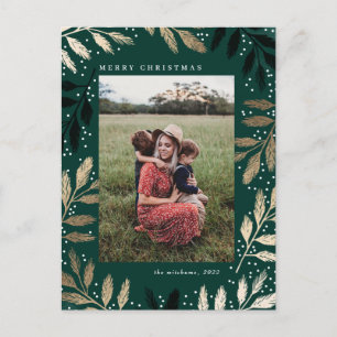 Foil Branches Merry Christmas Photo Feiertagspostkarte