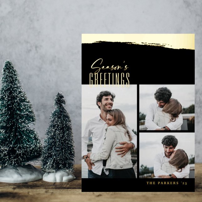 Foil Brushstroke Script Collage Christmas Card Folieneinladung (Von Creator hochgeladen)