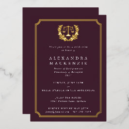 Foil+Burgundy JD Law School Graduation Party Folieneinladung