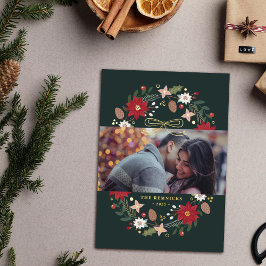 Foil Christmas Wreath Floral Holiday Photo Card Folieneinladung