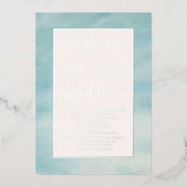 Foil Clouds & Sky Boho Serene Wedding Einladung (Vorderseite)