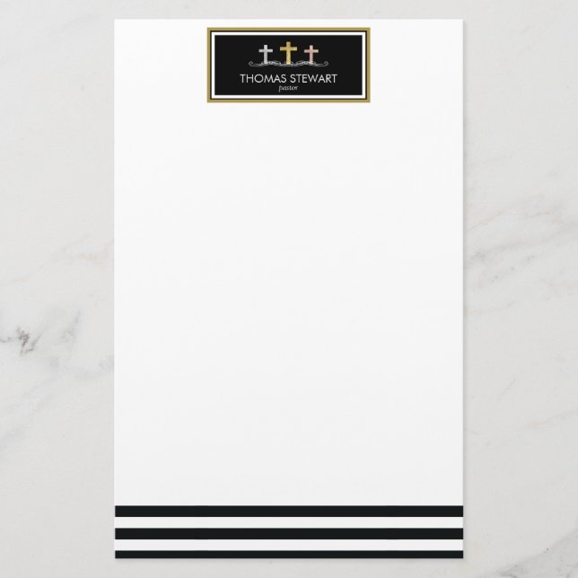 Foil Cross Trio Striped Religious Briefpapier (Vorderseite)