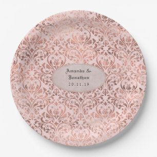 Foil Damask Rose Gold und Blush Wedding Pappteller