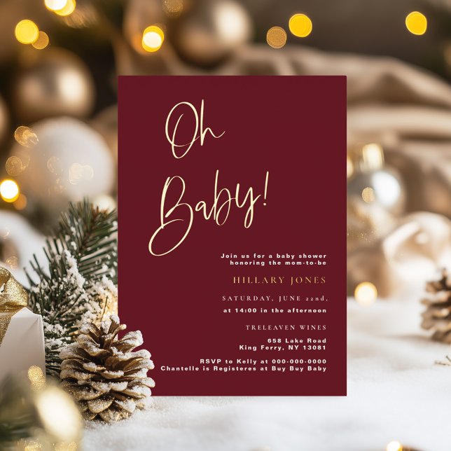 FOIL Festive Burgundy Red Baby Dusche Einladung (Von Creator hochgeladen)