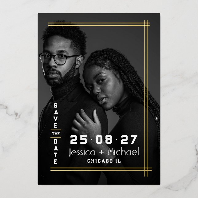 Foil Frame Foto Wedding Save the Date Card Folieneinladung (Vorderseite)