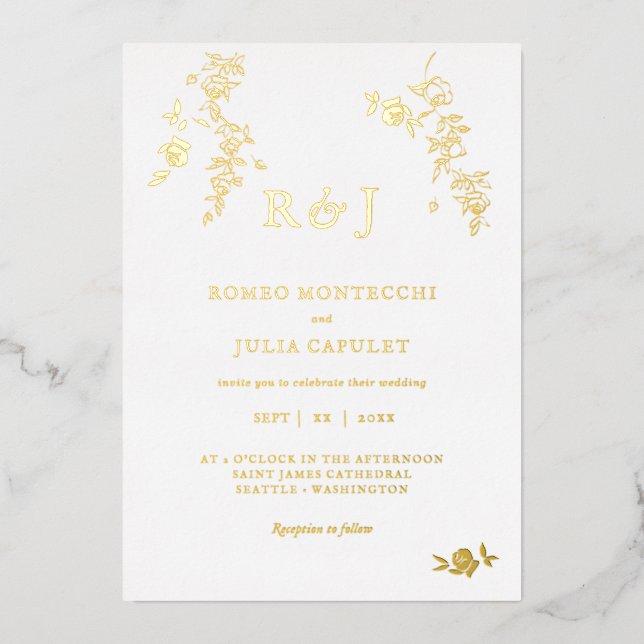 Foil Gilded Romantic Floral Wedding Folieneinladung (Vorderseite)