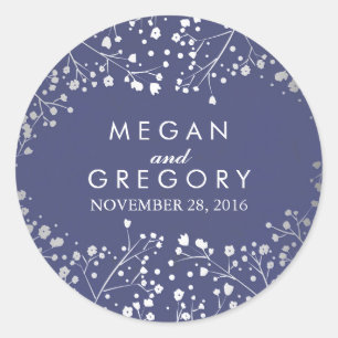 Foil Gipskraut Navy und Silver Wedding Runder Aufkleber