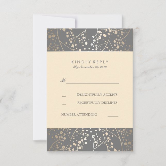 Foil Gipskraut Wedding RSVP Cards Karte (Vorderseite)
