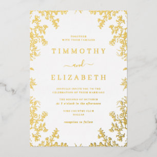 Foil Gold Floral Élégant Mariage Foil Invitation