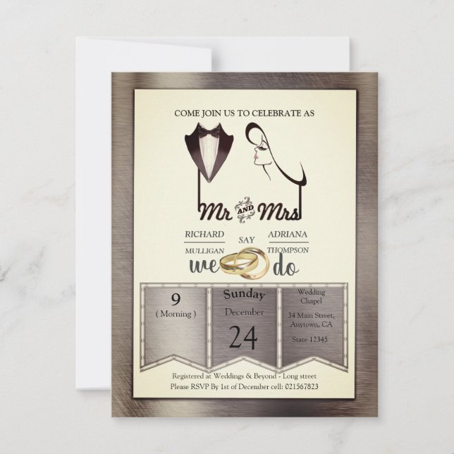 Foil-Gold-Silver-Brass Trendy Wedding Einladung (Vorderseite)
