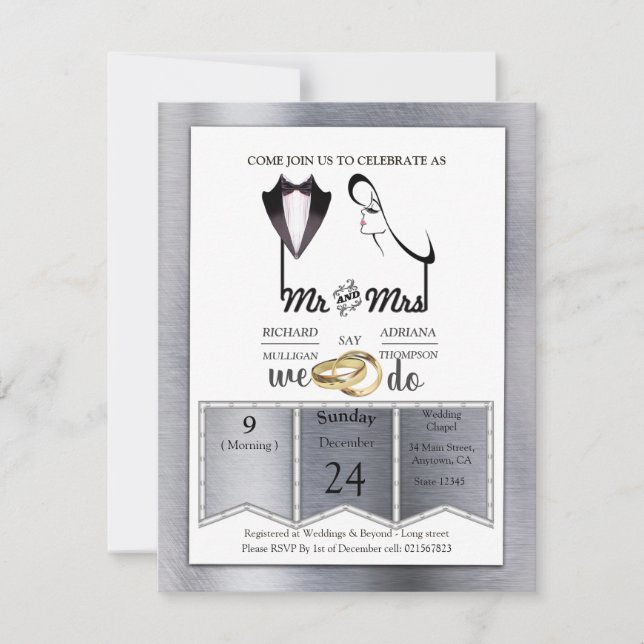 Foil-Gold-Silver-Brass Trendy Wedding Einladung (Vorderseite)