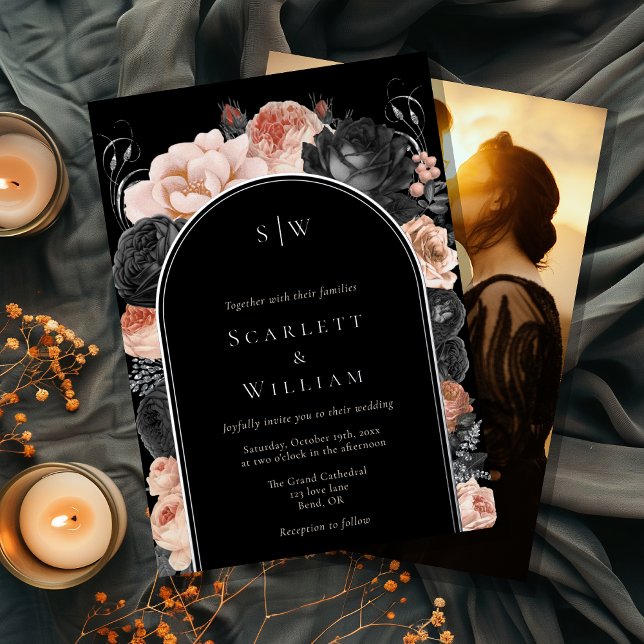 FOIL Gothic Vintag Arch Monogram Foto Wedding Folieneinladung (Von Creator hochgeladen)