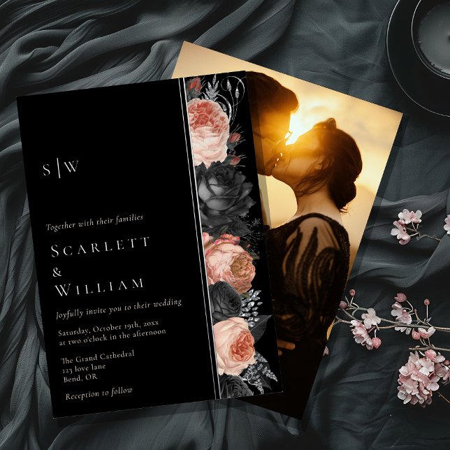 FOIL Gothic Vintag Black Monogram Foto Wedding Folieneinladung (Von Creator hochgeladen)