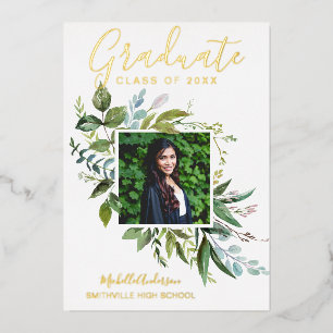 Foil Green Gold Photo Faire-part de graduation