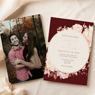 FOIL Herbst-Blumen-Burgunder-Creme-Foto-Hochzeit Folieneinladung