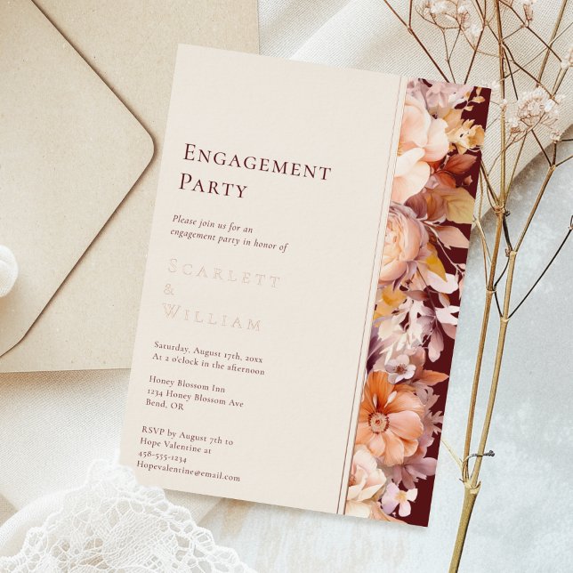 FOIL Herbst Burgund Creme Moderne Engagement Parte Folieneinladung (Von Creator hochgeladen)