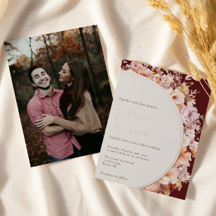 FOIL Herbstblumen Burgund Modern Foto-Hochzeit Folieneinladung