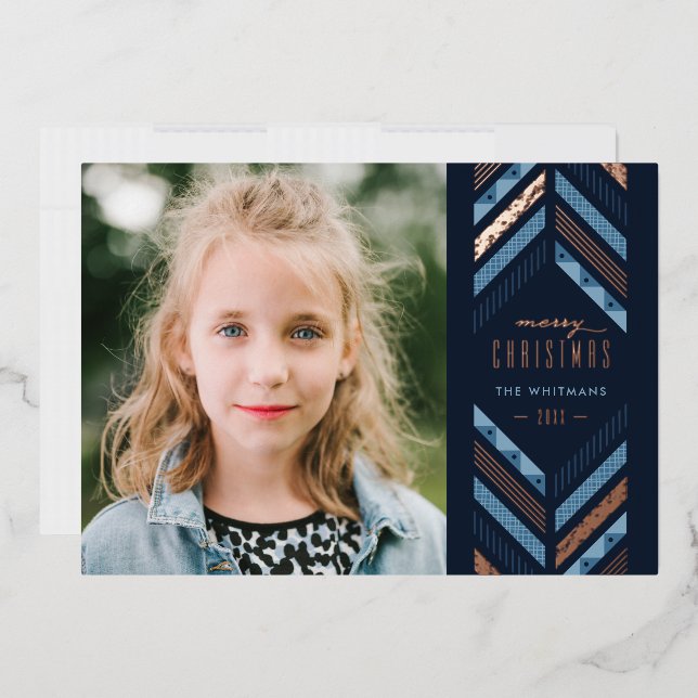 Foil Herringbone Band Carte photo de vacances - Bl (Enveloppe)