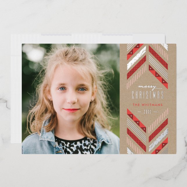 Foil Herringbone Band Carte photo de vacances - Cr (Enveloppe)