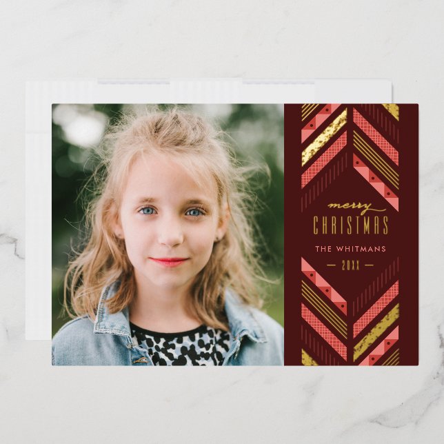 Foil Herringbone Band Carte photo de vacances - Ro (Enveloppe)